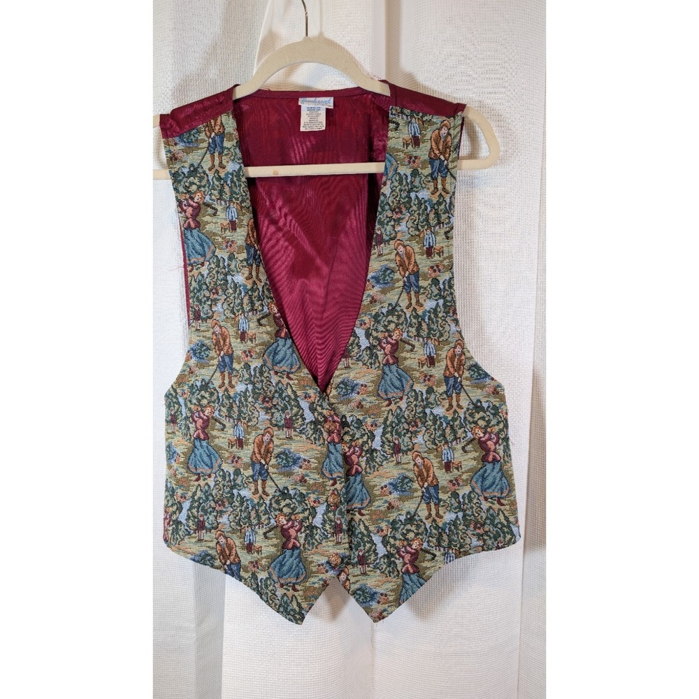 Vintage 90s Backroad Blues Golf Tapestry Vest Multicolor Novelty Print XL